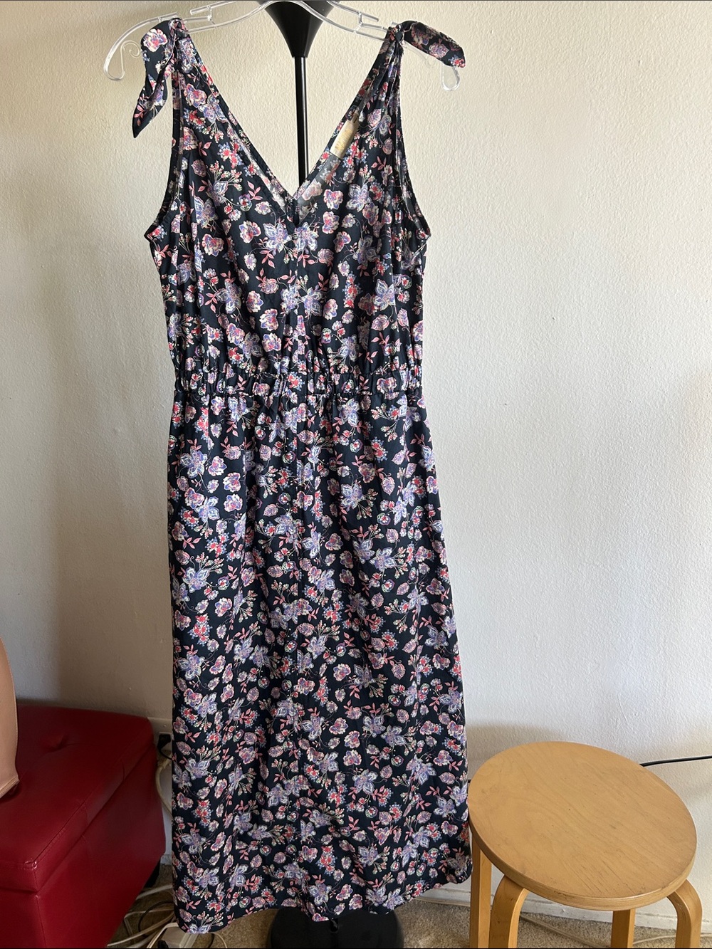 Nation LTD Black Floral Tie-Shoulder Midi Dress